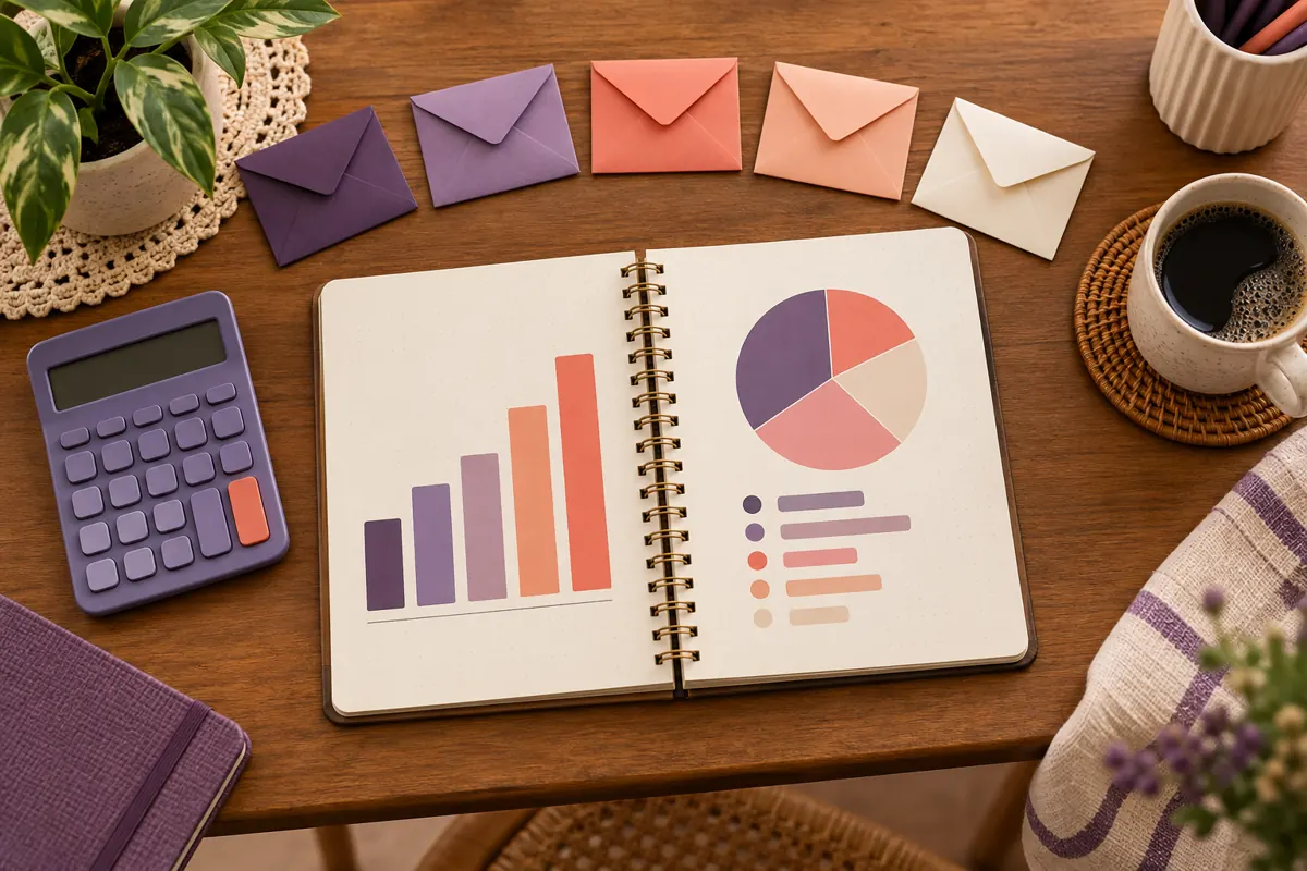 orçamento para renda variável: caderno de planejamento e envelopes sobre uma mesa orçamento para renda variável: caderno de planejamento e envelopes sobre uma mesa